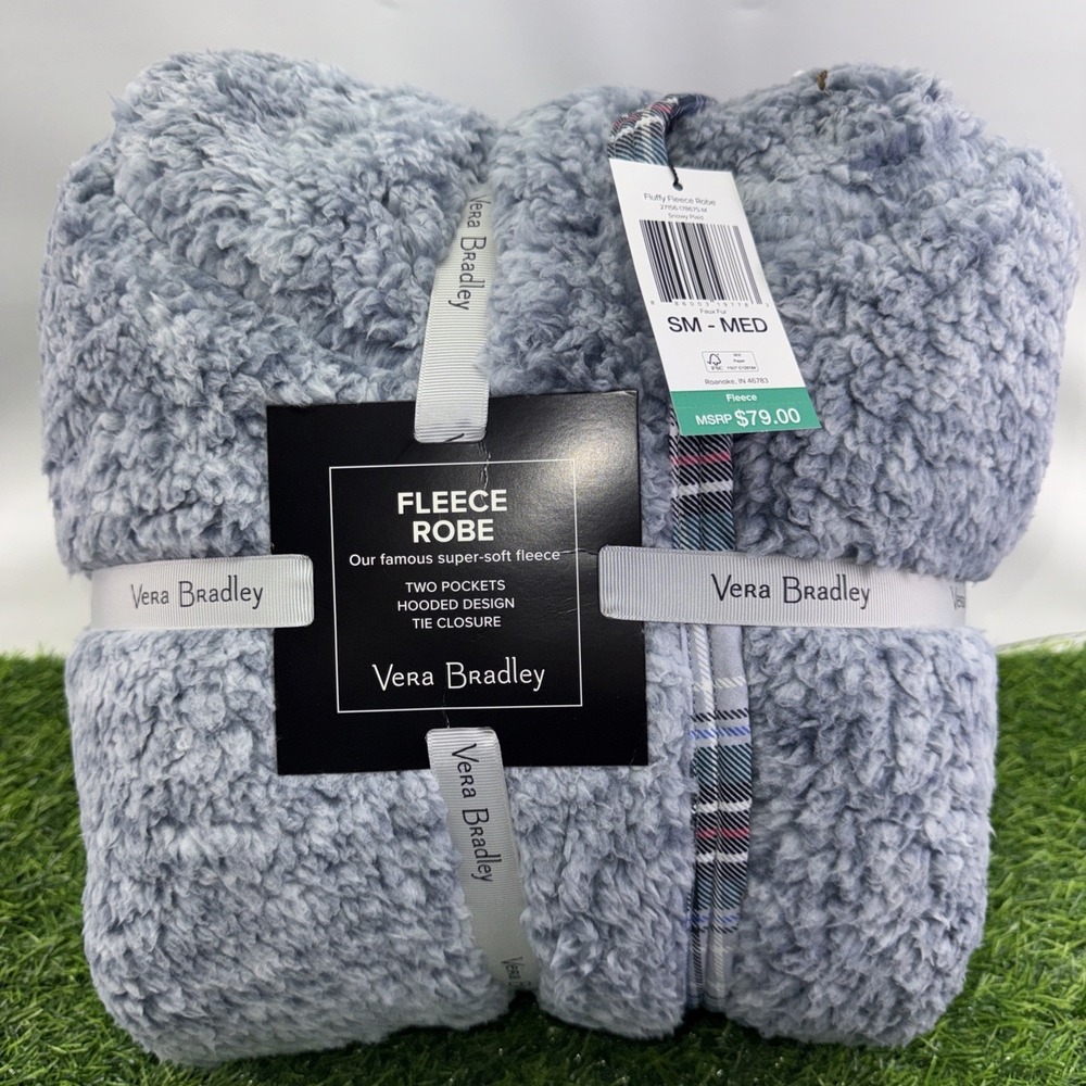 NEW Vera Bradley VB Hooded Belted Soft Fleece Cozy Life Robe S/Med Snowy Plaid